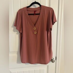 Scarlett Mauve V-Neck Blouse with Gold Buttons